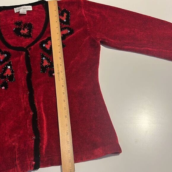 That Sweater Red Beaded with Hearts Button Up Sweater Cardigan Size M - Picture 13 of 16